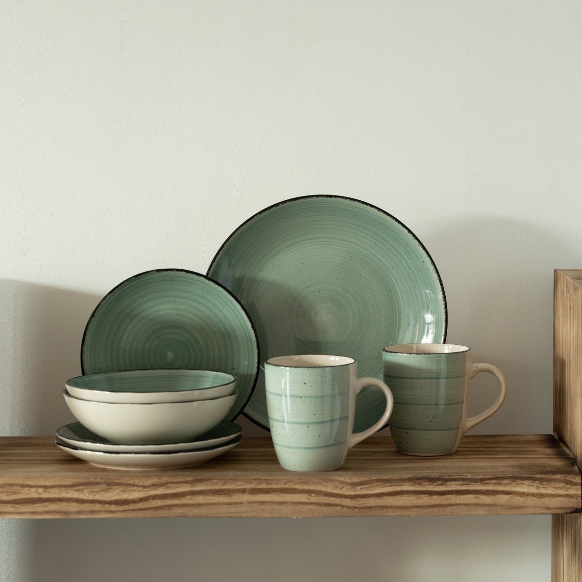 Picture of Quickway Imports QI004502.GN 16 PC Dinnerware Dish Set for 4 - Mugs, Salad and Dinner Plates and Bowls Sets, High Quality Dishes with Highly Chip and Crack Resistant, Dishwasher and Microwave Safe, Green