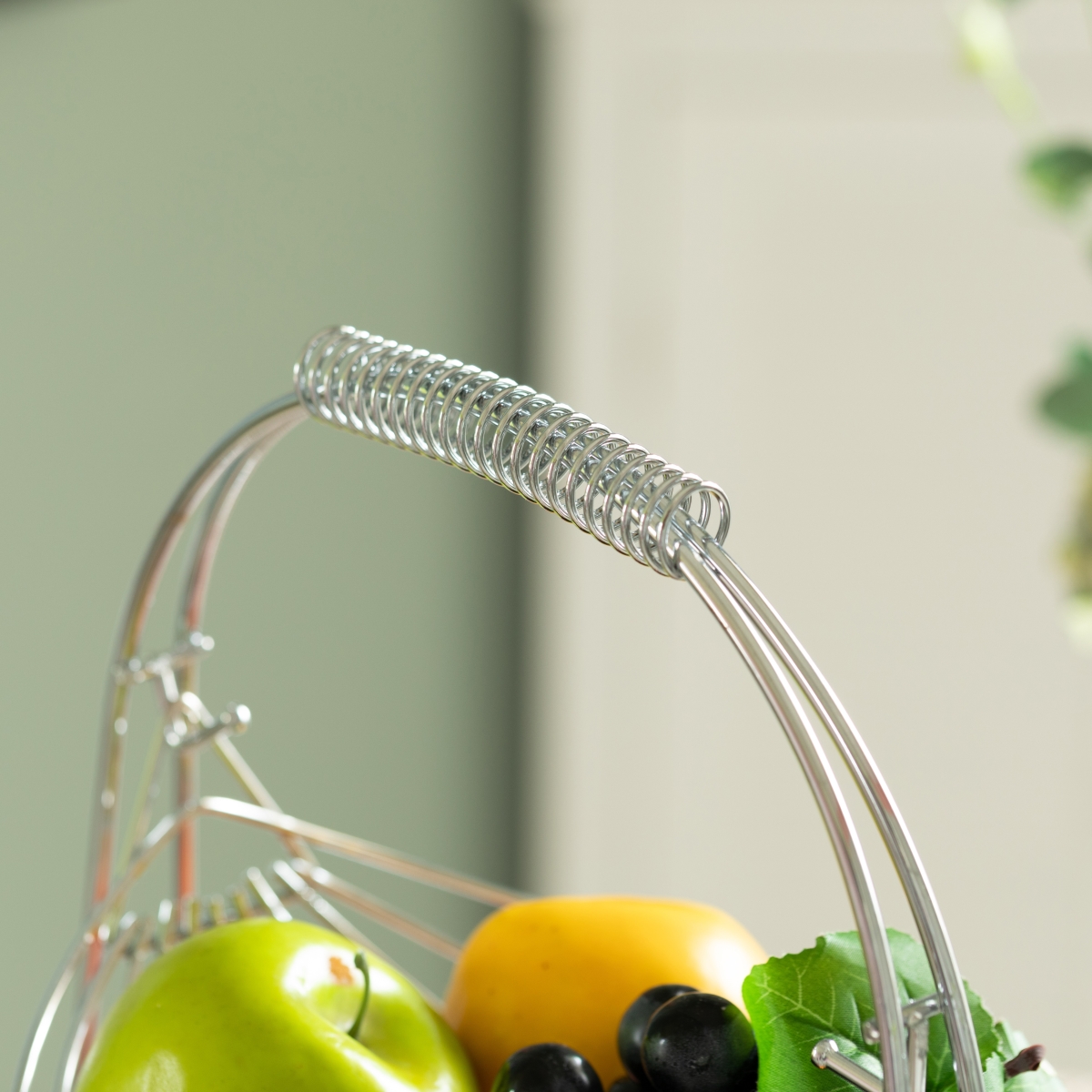 Picture of Basicwise QI004474 2 Tier Metal Fruit Holder Swing Basket for Kitchen | Detachable Countertop Vegetables Storage Organizer with Display Hammock Stand for Farmhouse, Living Room, Dining Room