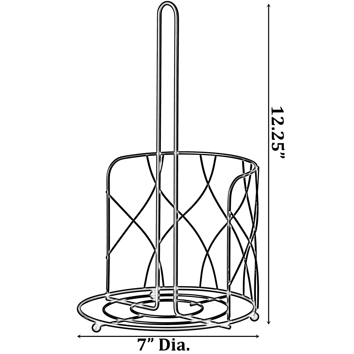 Picture of Basicwise QI004450 Black Iron Paper Towel Holder Stand - Countertop Dispenser with Weighted Non-Slip Base, Raised Frame, Fits Jumbo Rolls, Durable Freestanding Design for Kitchen, Bathroom, 7x7x12.25 in