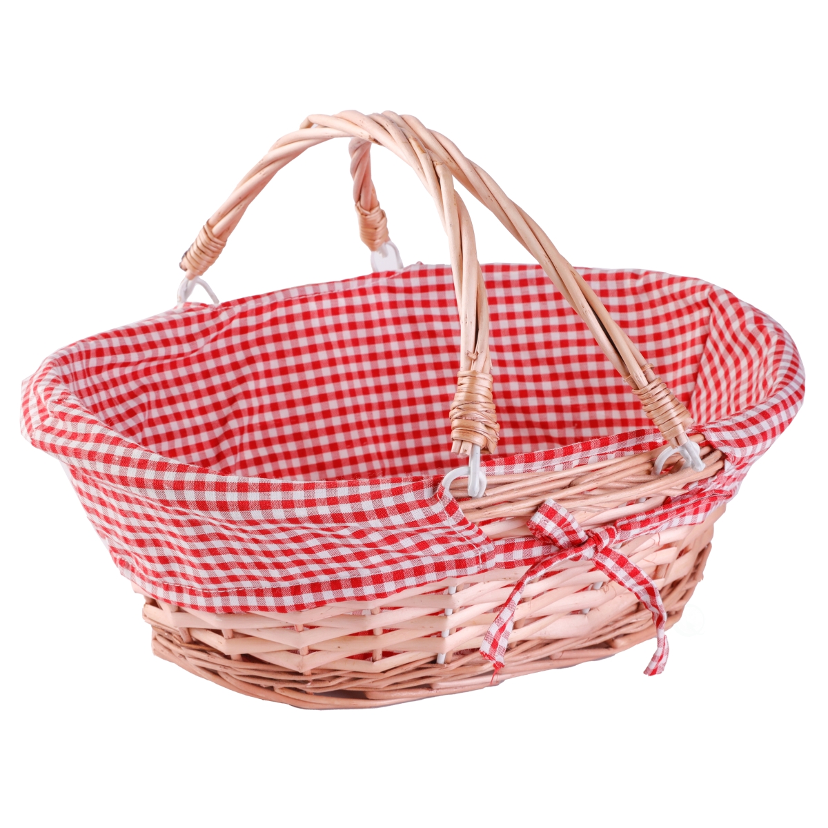Picture of Wickerwise QI003055R.3 Set of 3 Wicker Willow Picnic Basket with Double Drop - Down Handles - Perfect as Gift basket for all Occasions like Halloween, Thanksgiving and  Easter with Red Liner