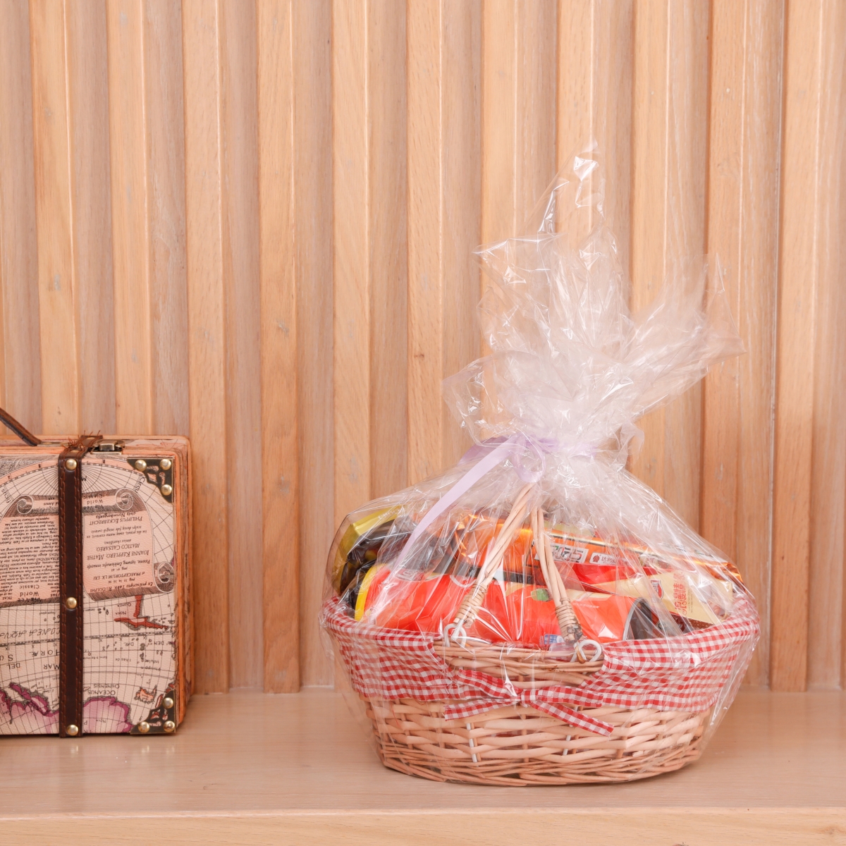 Picture of Wickerwise QI003055R.3 Set of 3 Wicker Willow Picnic Basket with Double Drop - Down Handles - Perfect as Gift basket for all Occasions like Halloween, Thanksgiving and  Easter with Red Liner
