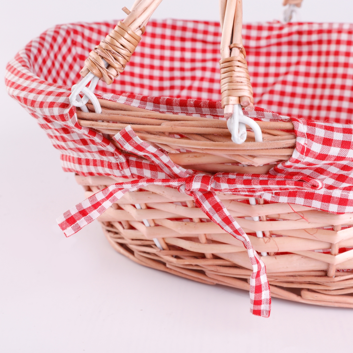 Picture of Wickerwise QI003055R.3 Set of 3 Wicker Willow Picnic Basket with Double Drop - Down Handles - Perfect as Gift basket for all Occasions like Halloween, Thanksgiving and  Easter with Red Liner