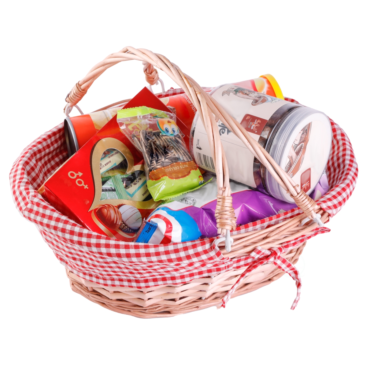 Picture of Wickerwise QI003055R.3 Set of 3 Wicker Willow Picnic Basket with Double Drop - Down Handles - Perfect as Gift basket for all Occasions like Halloween, Thanksgiving and  Easter with Red Liner