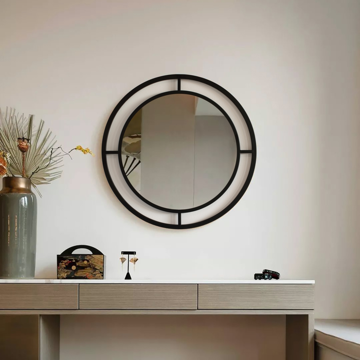 Picture of Uniquewise QI004578 Decorative 19.75-inch Round Mirror with Circle Ring Frame - Black Metal Wall Mounted Modern Mirror for Living Room&#44; Bedroom&#44; Vanity&#44; Entryway&#44; Hallway - Elegant Circle Mirror Design