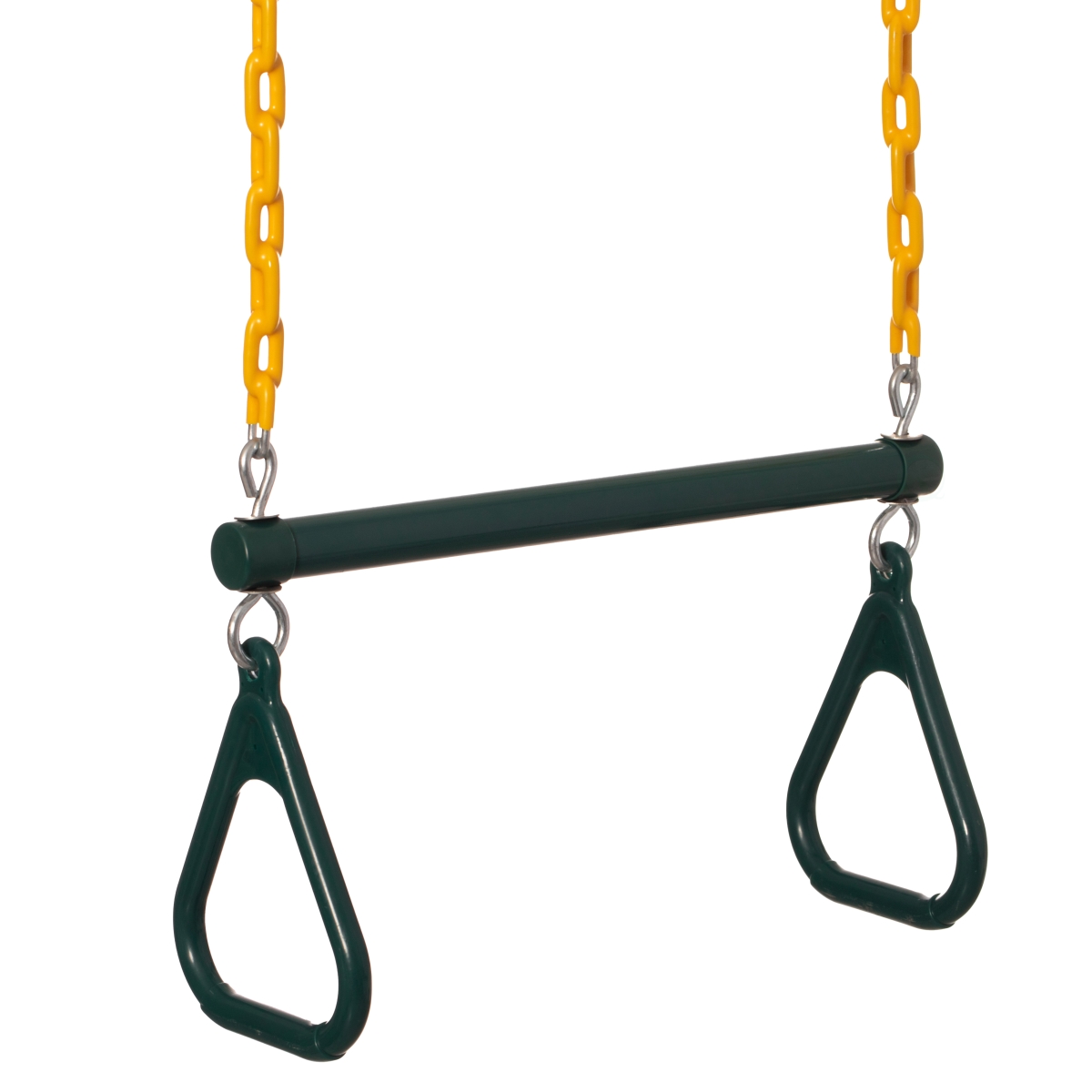 QI004561.GN Outdoor Playground Gym Heavy Duty Kids Fun Hanging Trapeze Bar, Green Steel Bar and Yellow Chain Swing Playsets