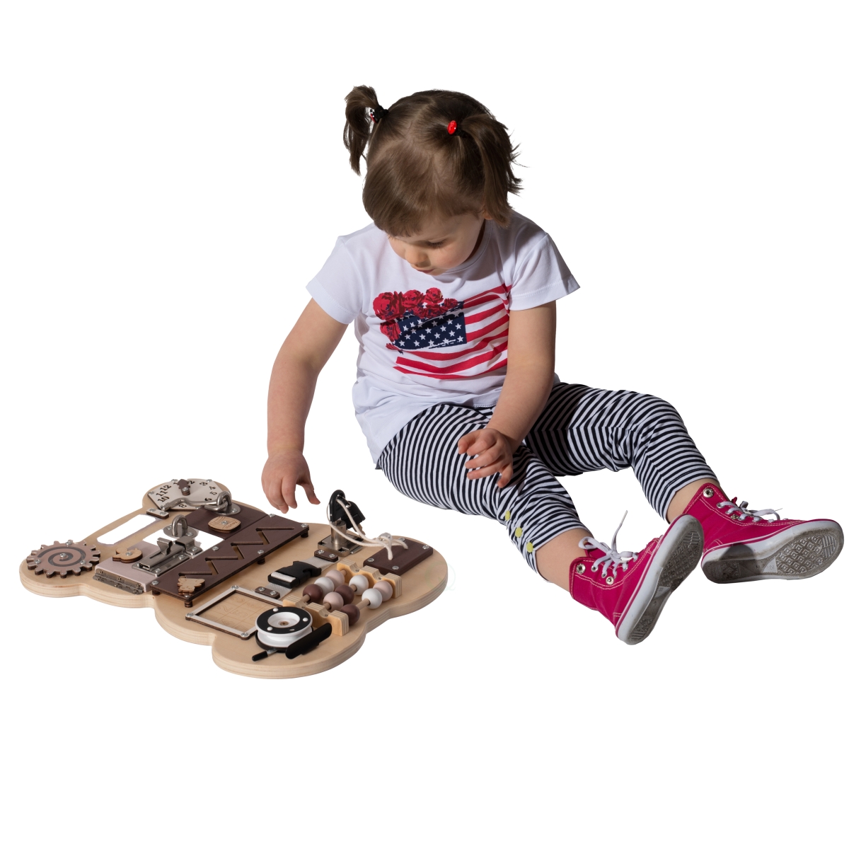 Picture of ShpilMaster QI004594 Wooden Sensory Bear Shaped Learning Toddler Busy Board for Playroom&#44; Nursery&#44; Preschool&#44; and Doctors&apos; Office&#44; Brown
