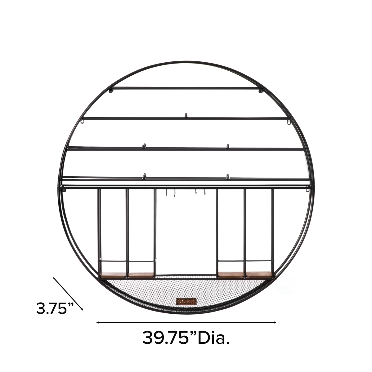 Picture of Vintiquewise QI004276.KD Vintage Decorative Modern Black Metal Round Wall Mounted Wine Display Rack with Cork and Glass Holder