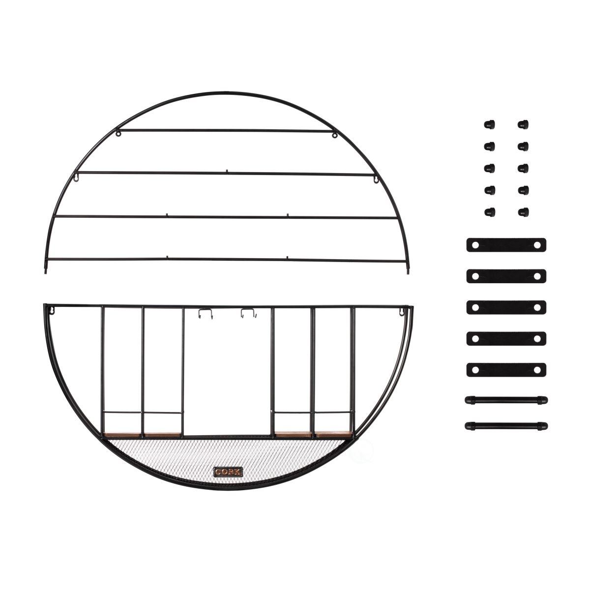 Picture of Vintiquewise QI004276.KD Vintage Decorative Modern Black Metal Round Wall Mounted Wine Display Rack with Cork and Glass Holder