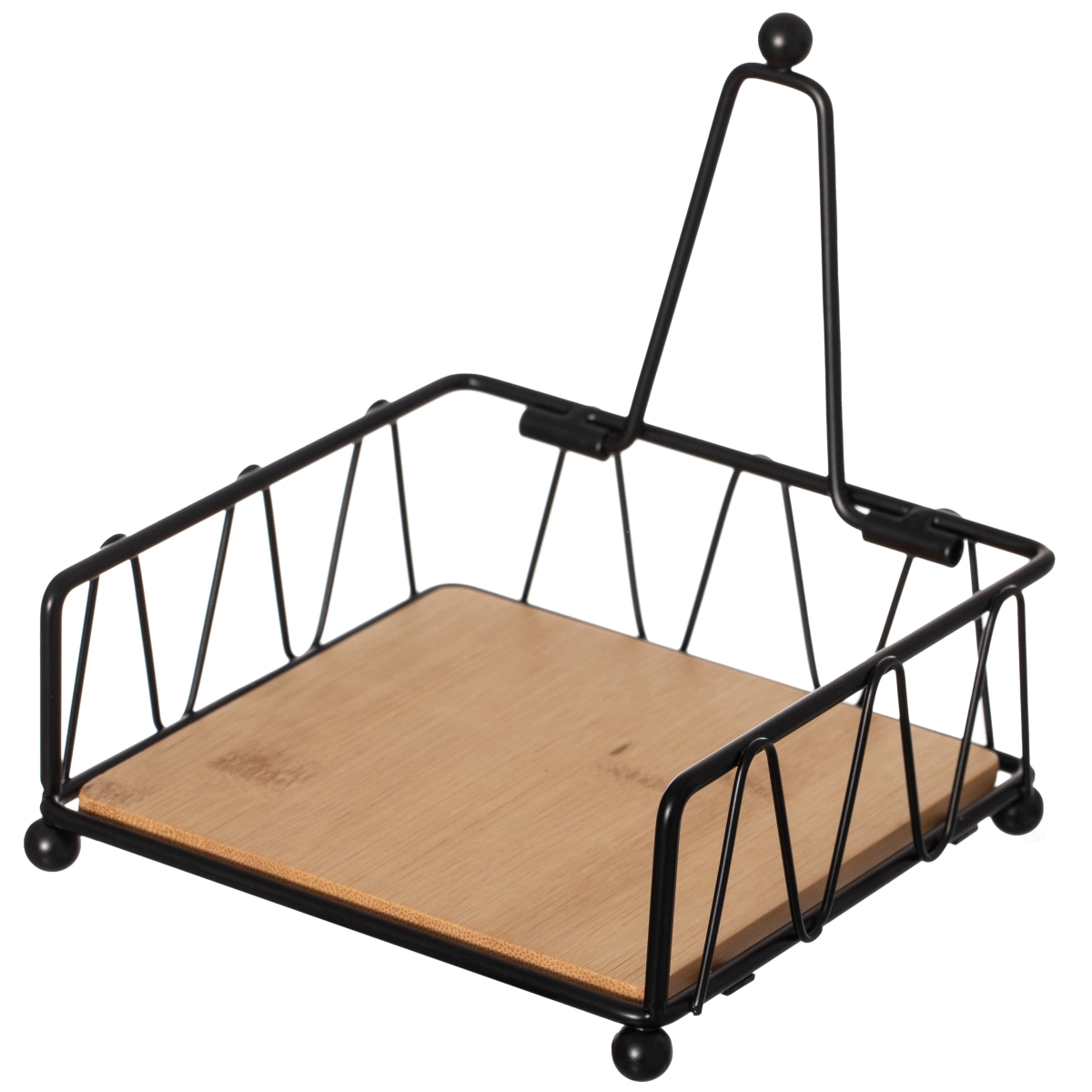 Picture of Basicwise QI004650 Flat Metal Square Napkin Holder with Weighted Arm and a Wooden Tray Perfect for Adorning Dining Table, Kitchen Countertop and Napkin Holder for Bathroom also Good for Outdoor Table at Restaurant