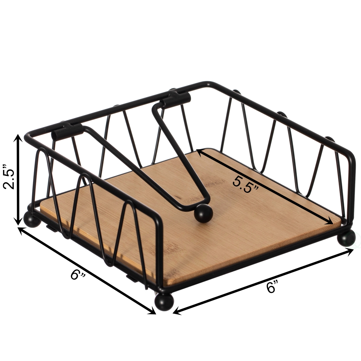 Picture of Basicwise QI004650 Flat Metal Square Napkin Holder with Weighted Arm and a Wooden Tray Perfect for Adorning Dining Table, Kitchen Countertop and Napkin Holder for Bathroom also Good for Outdoor Table at Restaurant