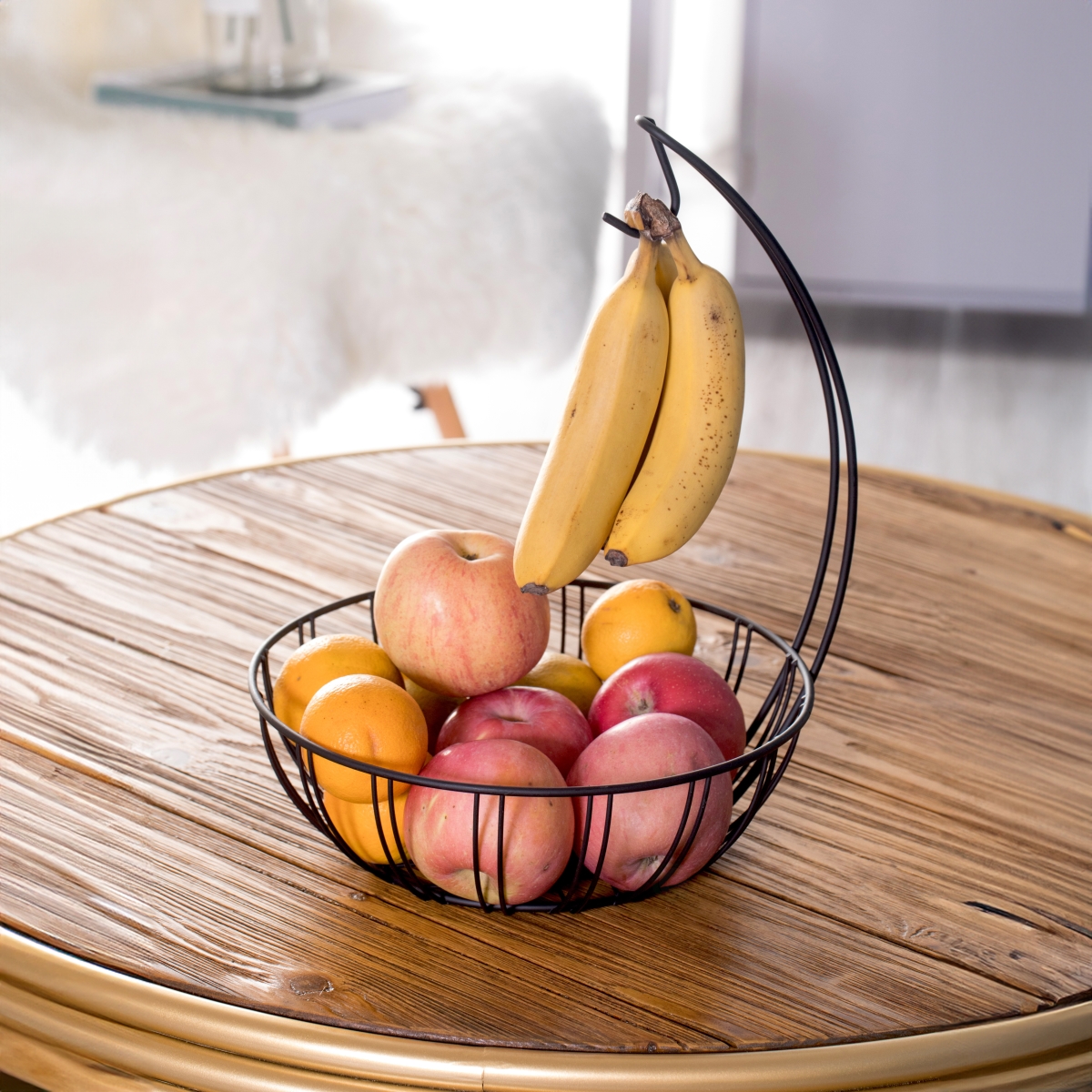 Picture of Basicwise QI003494.2 Wire Metal Fruit Basket Holder with Banana Hanger, Set of 2