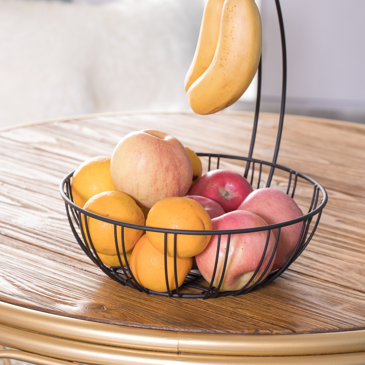 Picture of Basicwise QI003494.2 Wire Metal Fruit Basket Holder with Banana Hanger, Set of 2