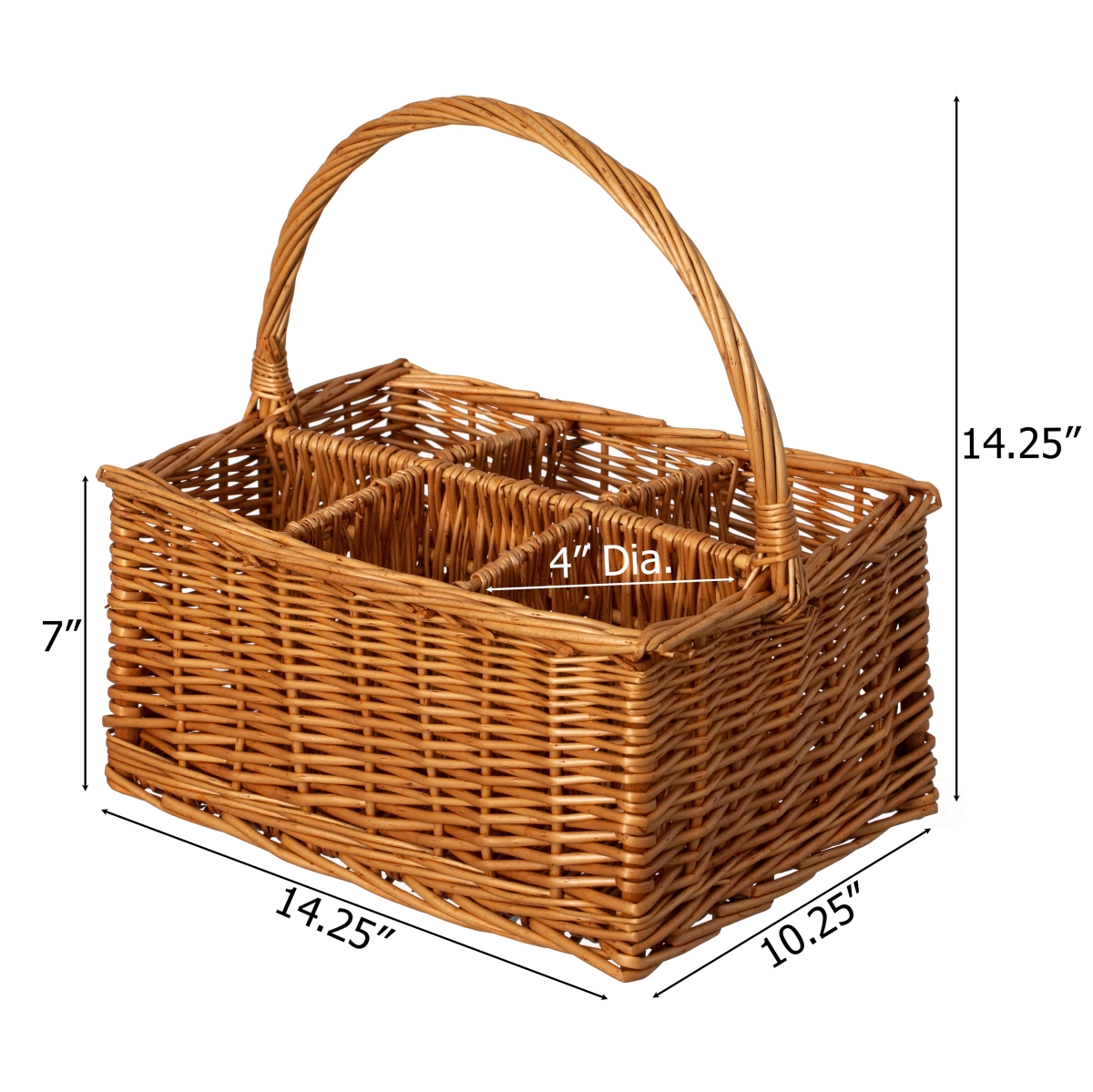 Picture of Wickerwise QI004719 6 Bottle Wine and Beverage Wicker Tote Basket Perfect for Beer, Champagne, Bar Accessories, Home Bars, and Picnics, Brown