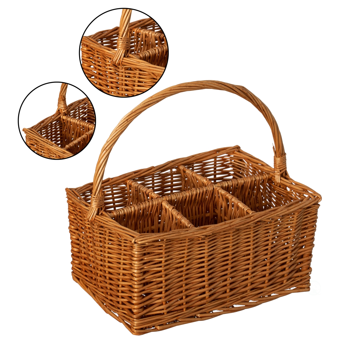 Picture of Wickerwise QI004719 6 Bottle Wine and Beverage Wicker Tote Basket Perfect for Beer, Champagne, Bar Accessories, Home Bars, and Picnics, Brown