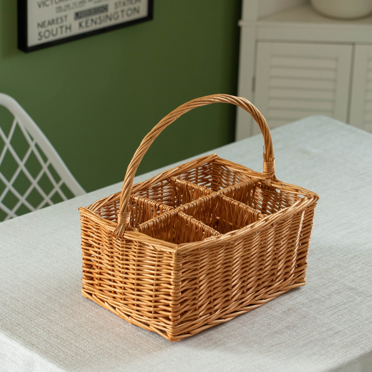 Picture of Wickerwise QI004719 6 Bottle Wine and Beverage Wicker Tote Basket Perfect for Beer, Champagne, Bar Accessories, Home Bars, and Picnics, Brown