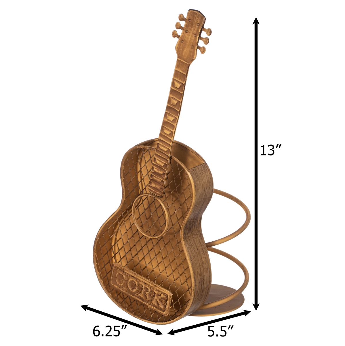 Picture of Vintiquewise QI004681 Vintiquewise Decorative Metal Guitar Shape Wine Bottle and Cork Holder  a Unique Home Decor Piece and Countertop Accessory, Great Collection for Wine Lovers