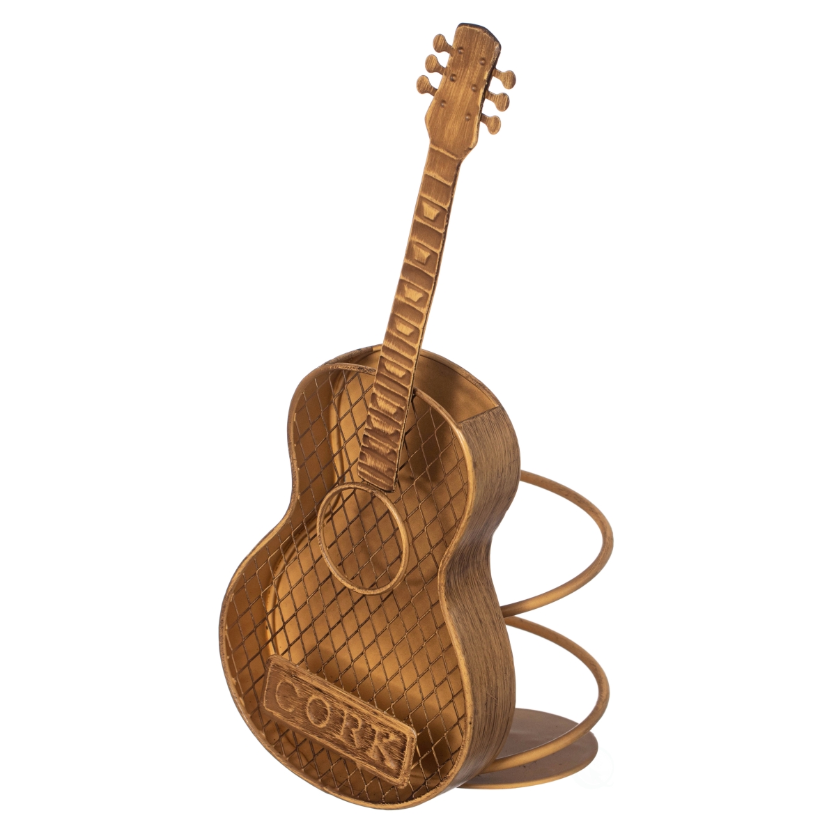 Picture of Vintiquewise QI004681 Vintiquewise Decorative Metal Guitar Shape Wine Bottle and Cork Holder  a Unique Home Decor Piece and Countertop Accessory, Great Collection for Wine Lovers
