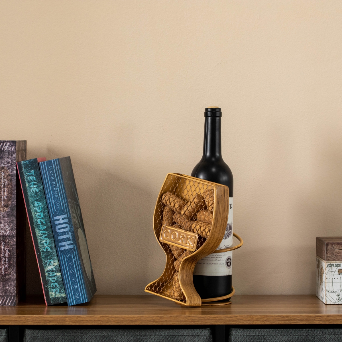 Picture of Vintiquewise QI004682 Vintiquewise Decorative Metal Goblet Shape Wine Bottle and Cork Holder a Unique Home Decor Piece and Countertop Accessory - Great Collection for Wine Lovers