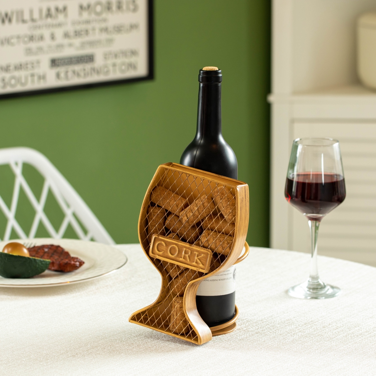 Picture of Vintiquewise QI004682 Vintiquewise Decorative Metal Goblet Shape Wine Bottle and Cork Holder a Unique Home Decor Piece and Countertop Accessory - Great Collection for Wine Lovers