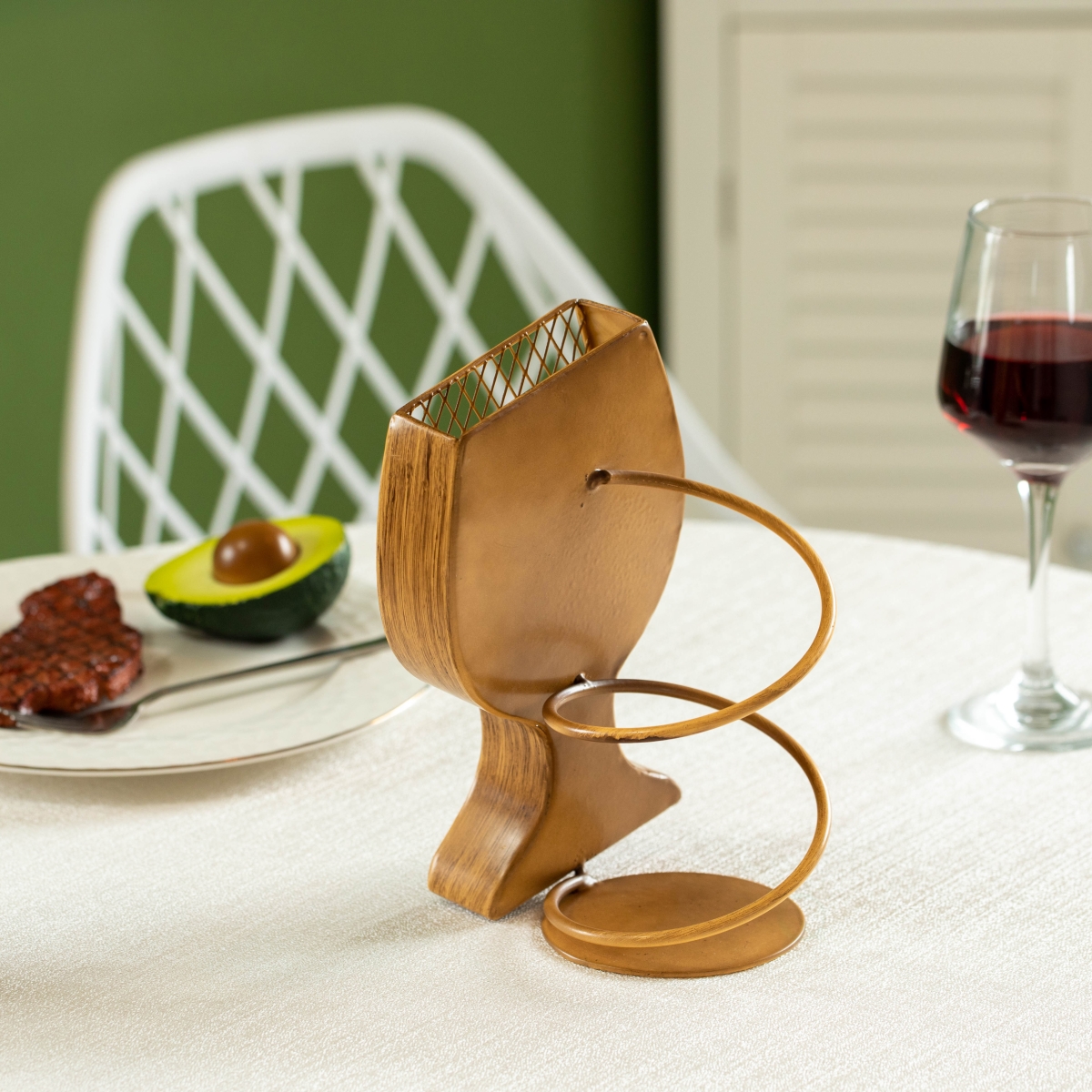 Picture of Vintiquewise QI004682 Vintiquewise Decorative Metal Goblet Shape Wine Bottle and Cork Holder a Unique Home Decor Piece and Countertop Accessory - Great Collection for Wine Lovers