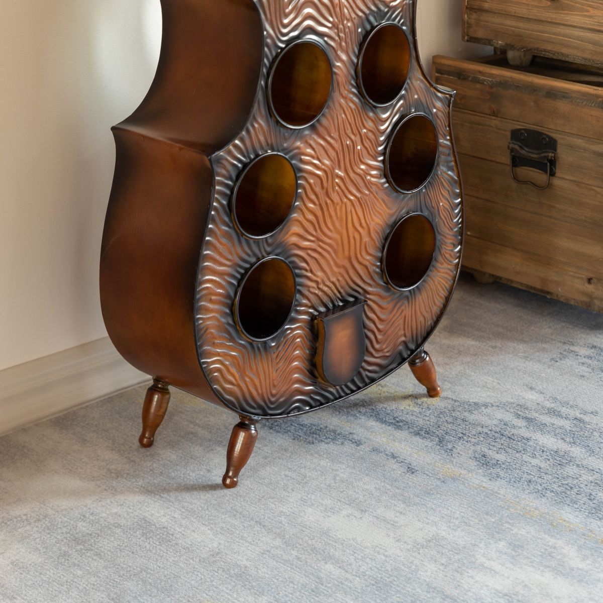 Picture of Vintiquewise QI004779 Vintiquewise Cello-Shaped Wine Holder 10-Bottle Freestanding Metal Rack Vintage Decorative Storage Organizer Musical Ornament Display Stand
