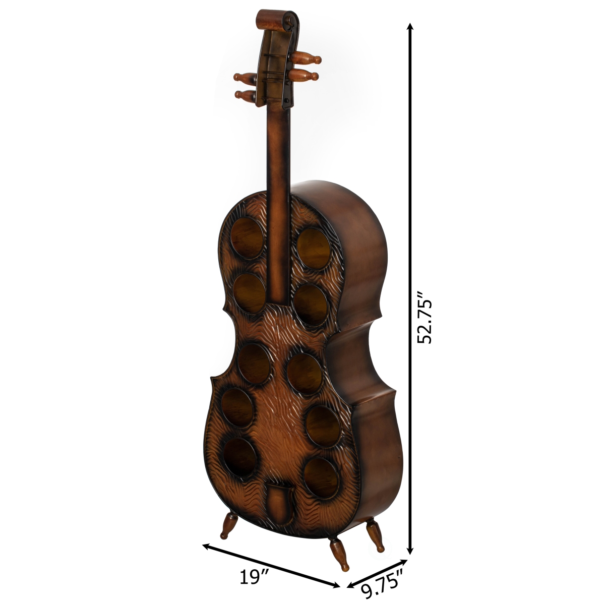 Picture of Vintiquewise QI004779 Vintiquewise Cello-Shaped Wine Holder 10-Bottle Freestanding Metal Rack Vintage Decorative Storage Organizer Musical Ornament Display Stand