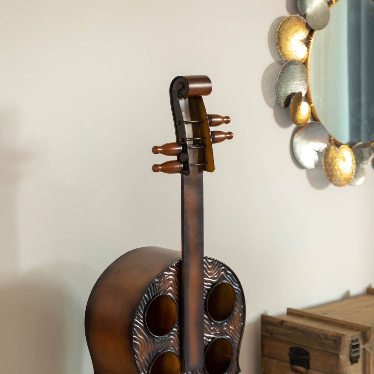 Picture of Vintiquewise QI004779 Vintiquewise Cello-Shaped Wine Holder 10-Bottle Freestanding Metal Rack Vintage Decorative Storage Organizer Musical Ornament Display Stand