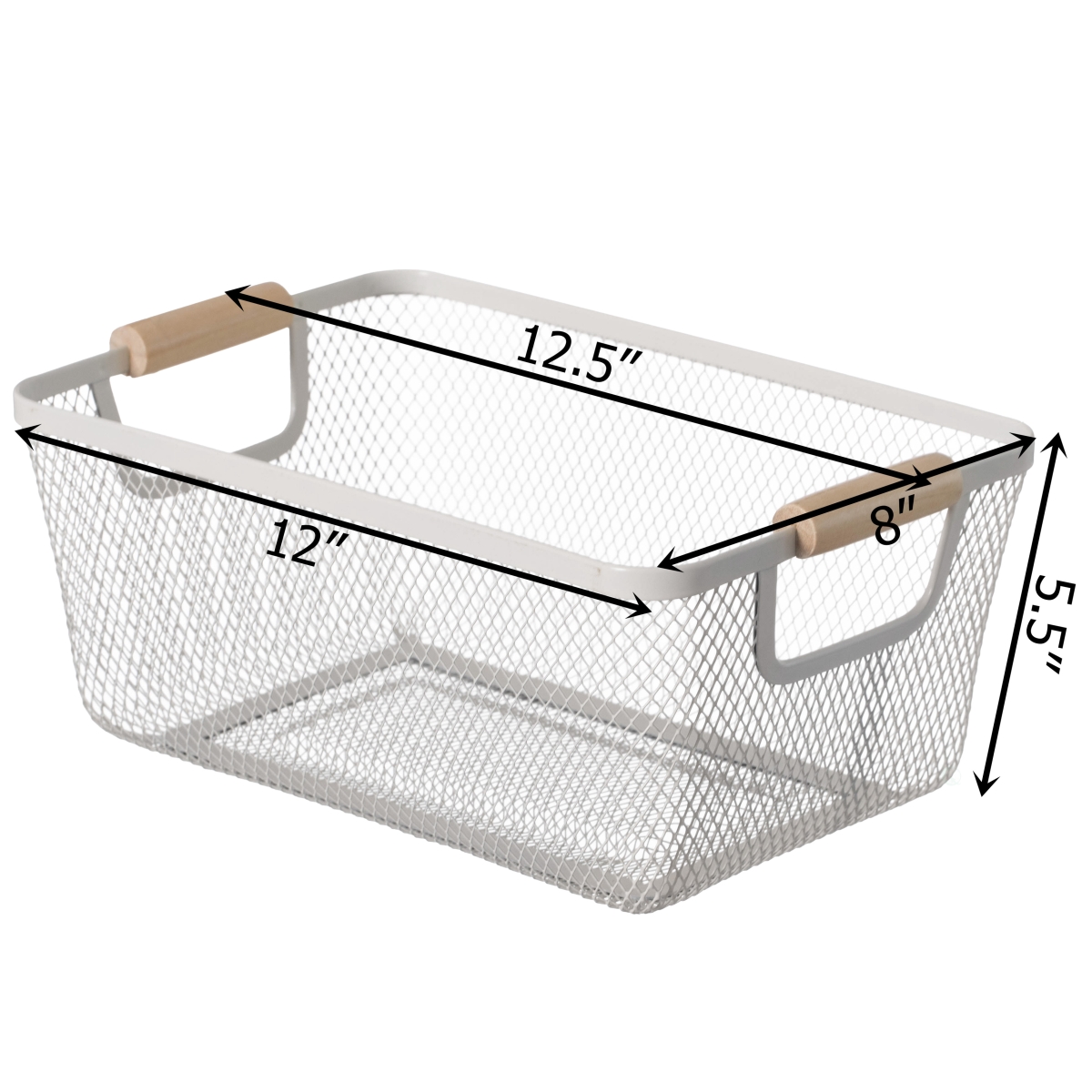 Picture of Basicwise QI004824.WT.M.3 Basicwise Set of 3 Medium Multipurpose Metal Mesh Basket with Wooden Handle Storage Organizers for Kitchen Bathroom Cabinet Closet