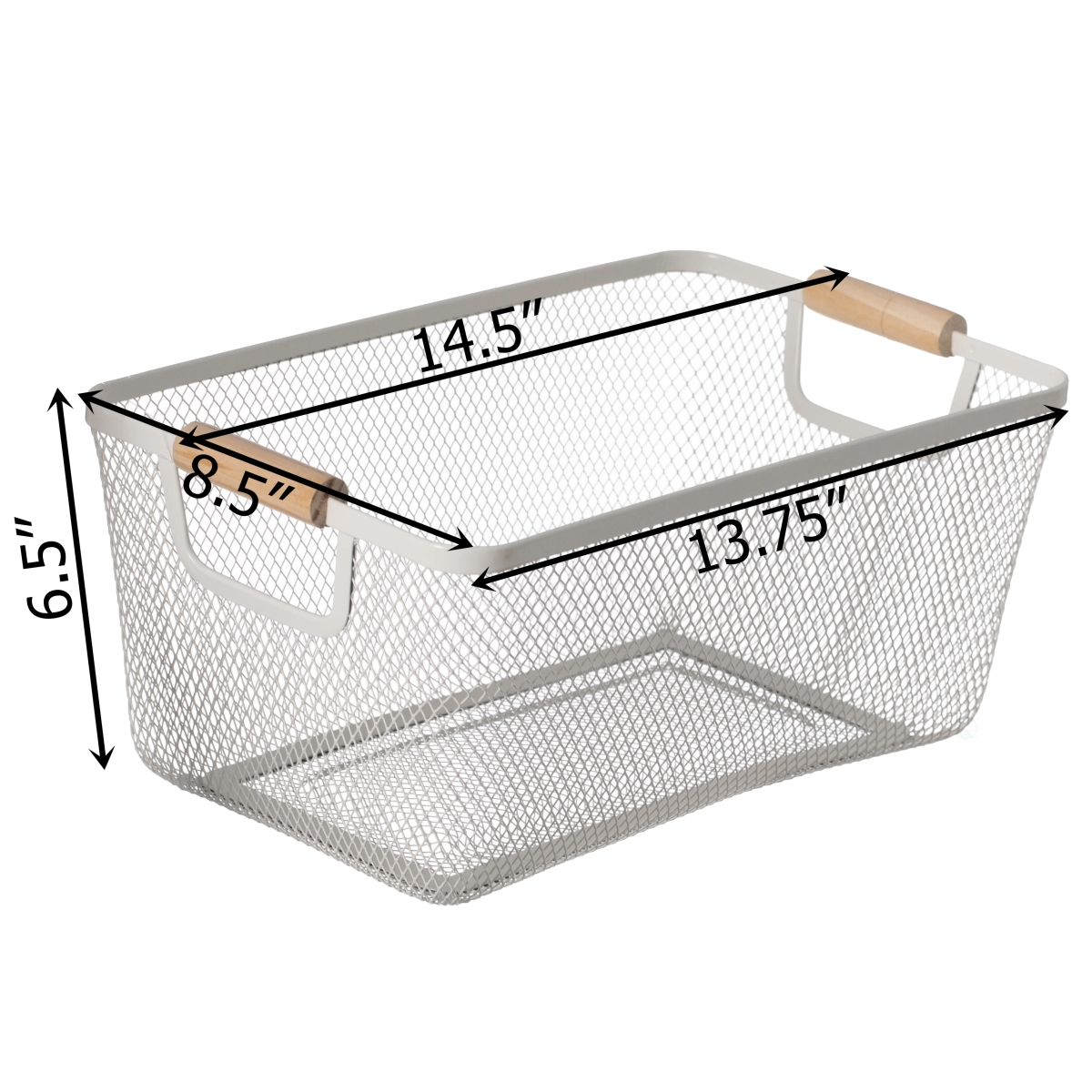 Picture of Basicwise QI004824.WT.L.3 Basicwise Set of 3 Large Multipurpose Metal Mesh Basket with Wooden Handle Storage Organizers for Kitchen Bathroom Cabinet Closet