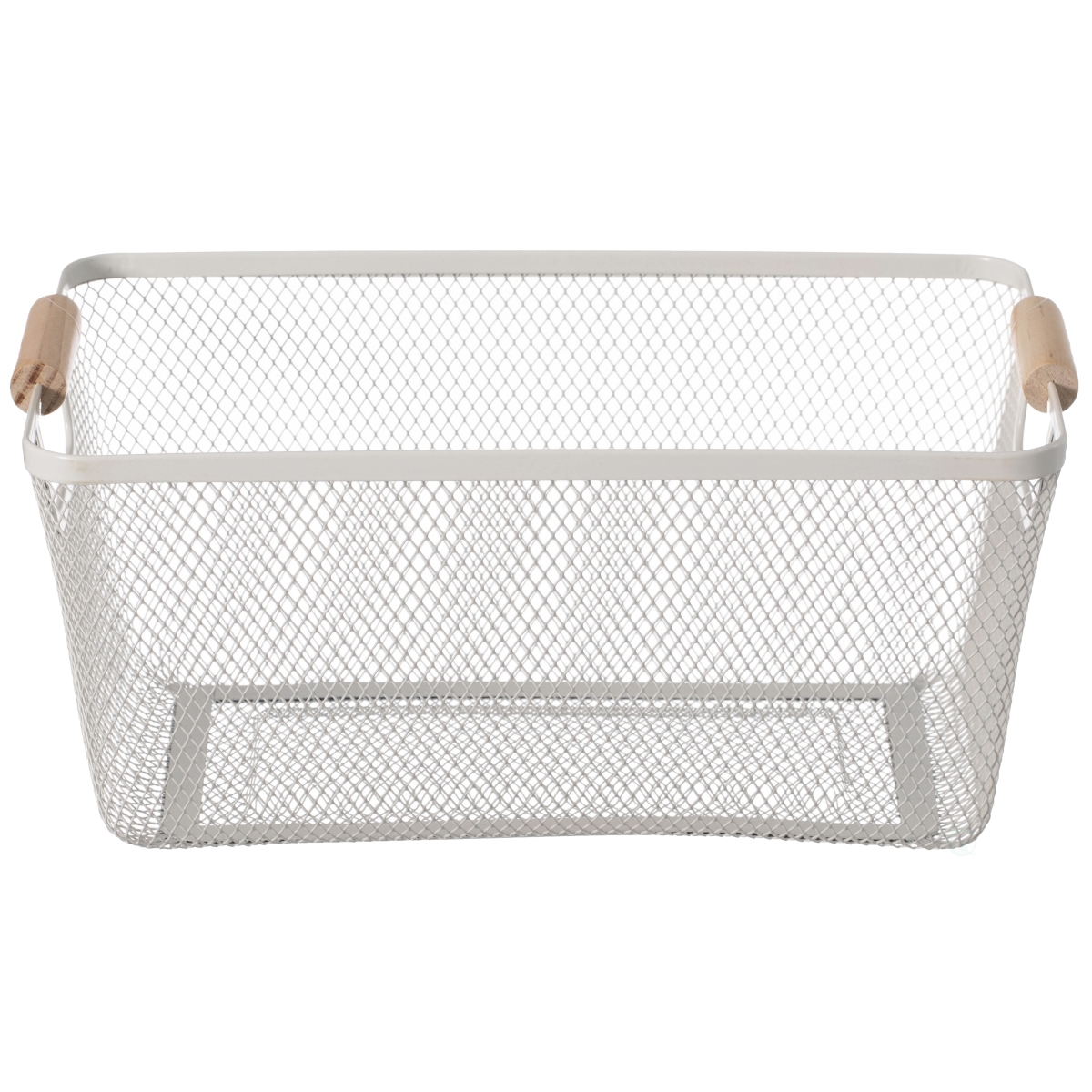 Picture of Basicwise QI004824.WT.L.3 Basicwise Set of 3 Large Multipurpose Metal Mesh Basket with Wooden Handle Storage Organizers for Kitchen Bathroom Cabinet Closet
