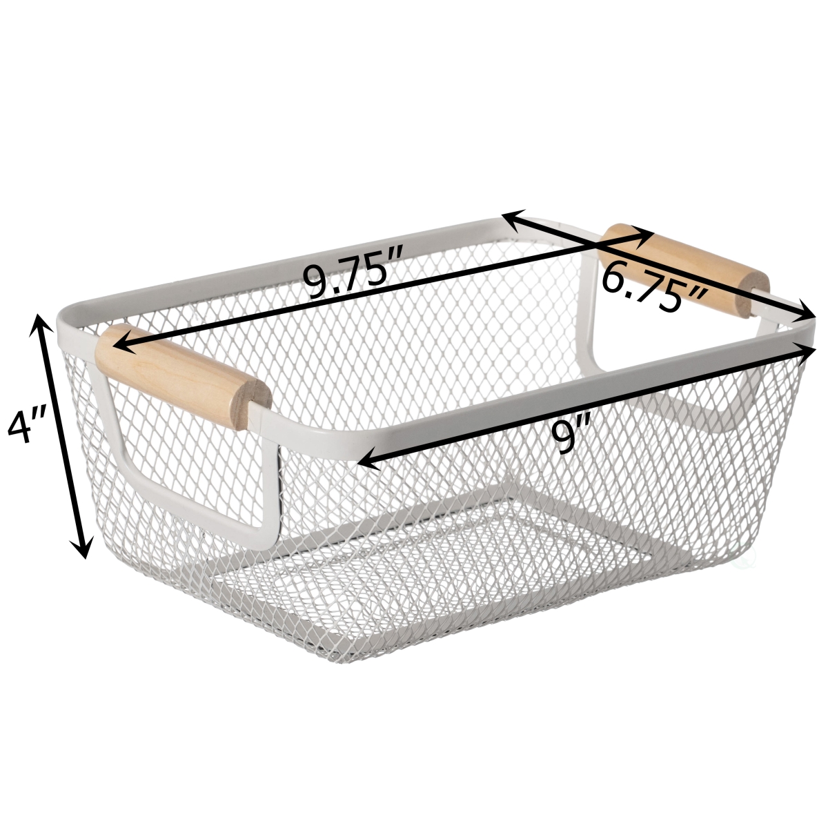 Picture of Basicwise QI004824.WT.S Basicwise Multipurpose Metal Mesh Basket with Wooden Handle Storage Organizer for Kitchen Pantry Bathroom Cabinet Closet, Small