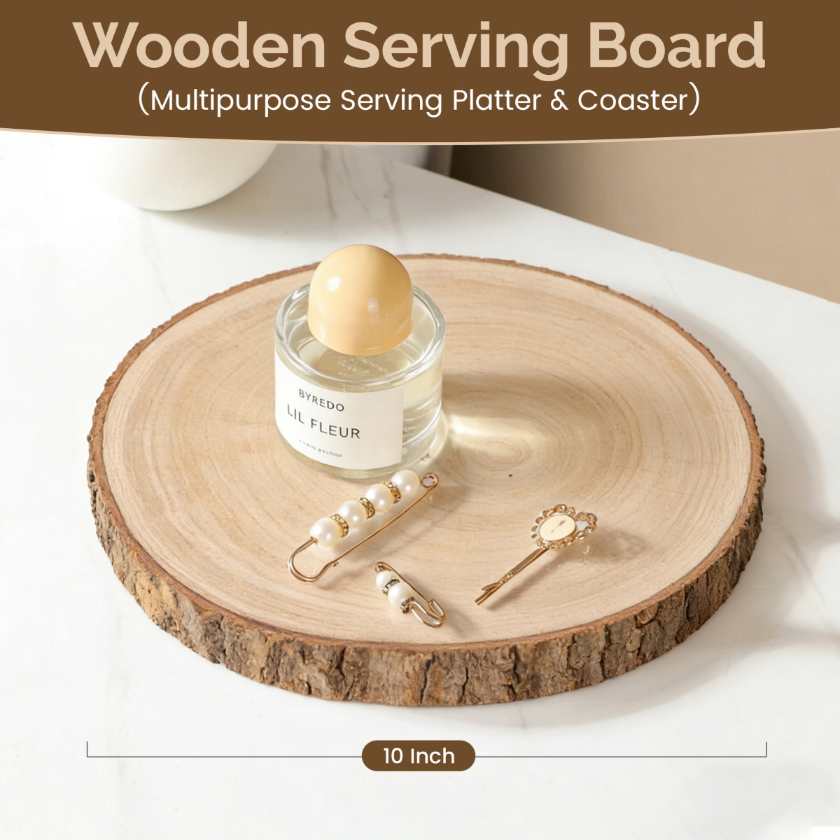 Picture of Vintiquewise QI004940-10.4 Vintiquewise Set of 4 Rustic Wood Slices Round Multi Purpose Natural Wooden Slabs for Chargers Cake Risers Serving Trays, 10-inch