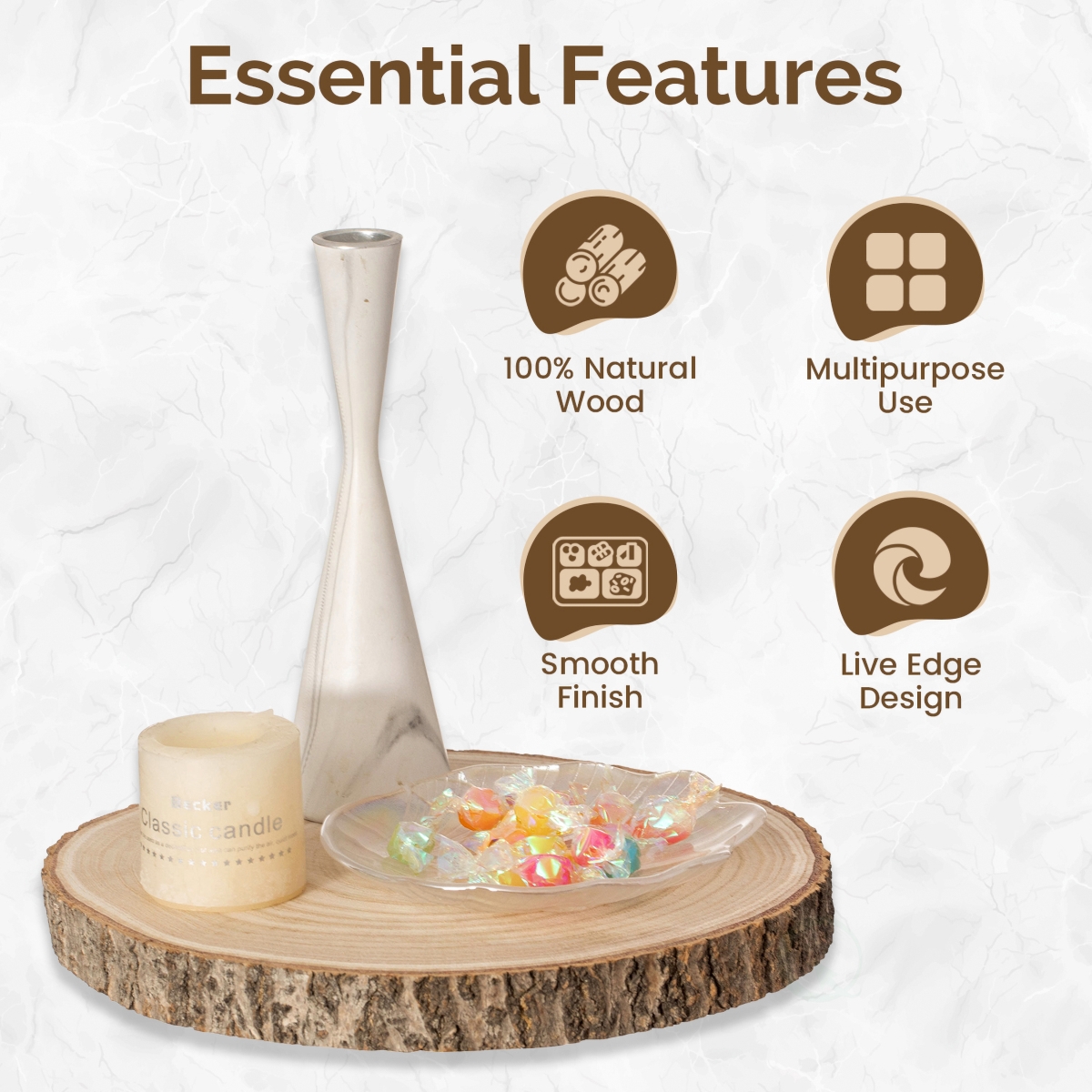 Picture of Vintiquewise QI004940-12.4 Vintiquewise Set of 4 Rustic Wood Slices Round Multi Purpose Natural Wooden Slabs for Chargers Cake Risers Serving Trays Table, 12-inch