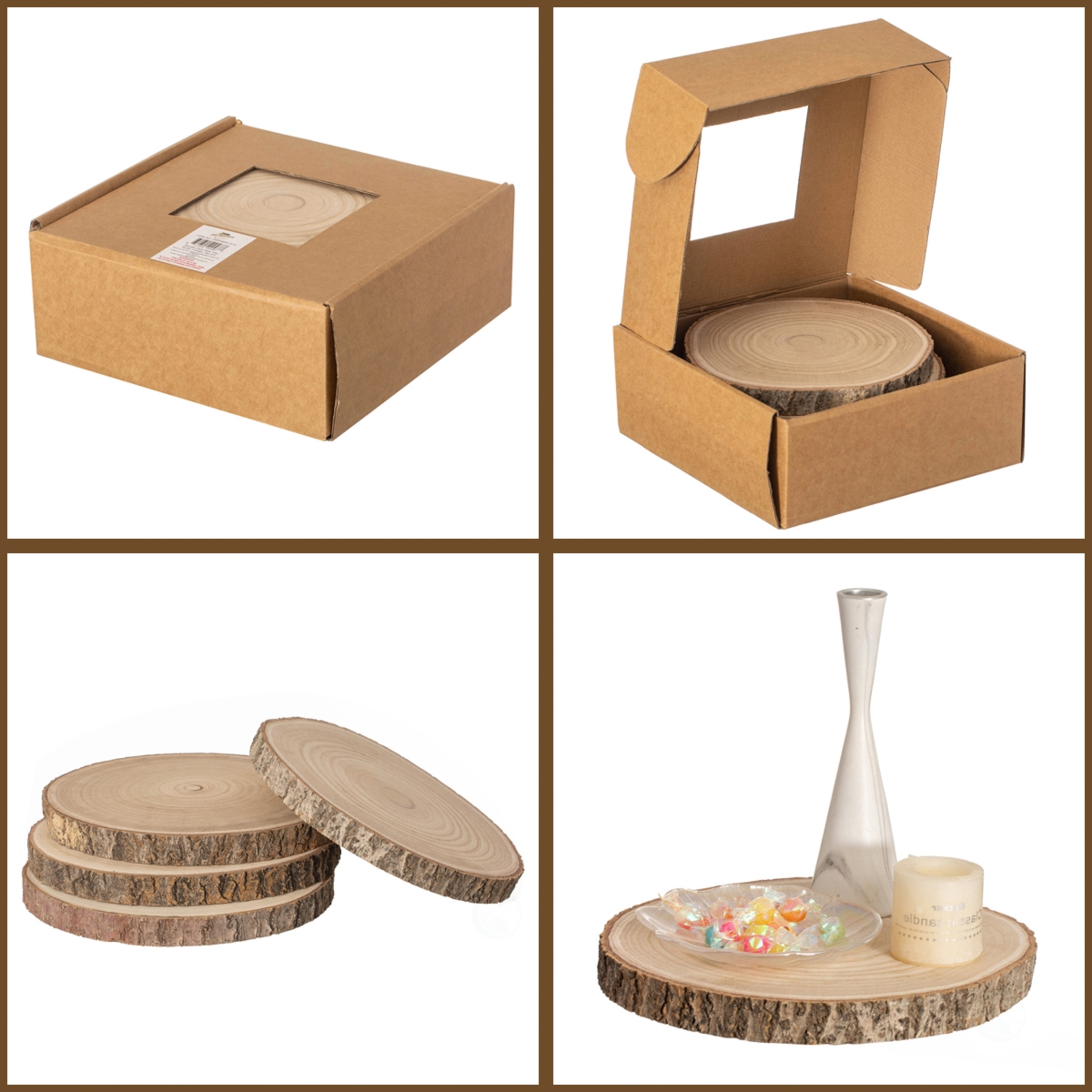 Picture of Vintiquewise QI004940-12.4 Vintiquewise Set of 4 Rustic Wood Slices Round Multi Purpose Natural Wooden Slabs for Chargers Cake Risers Serving Trays Table, 12-inch