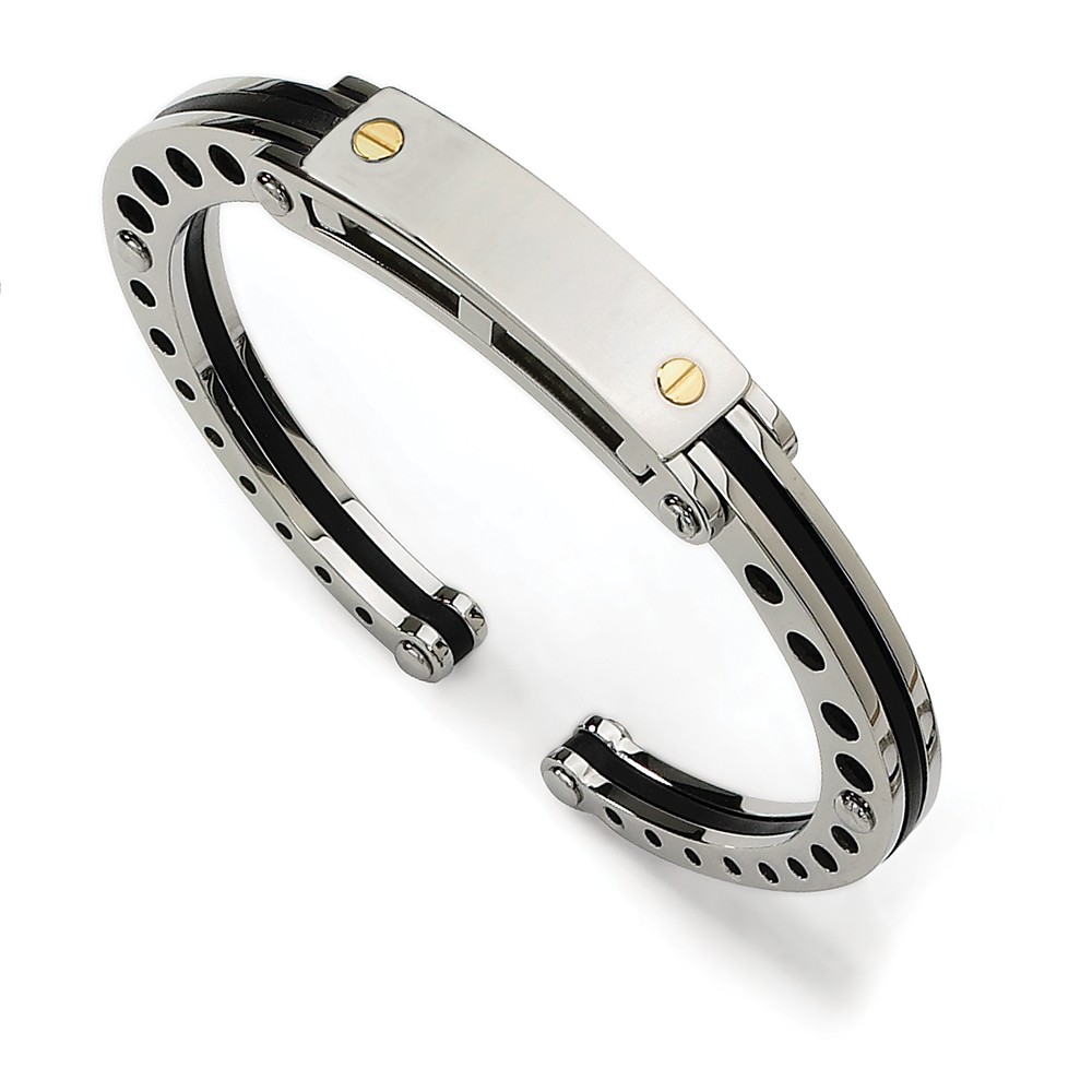 Srb232 Stainless Steel Gold Accent Black Pvc Hinged Bangle
