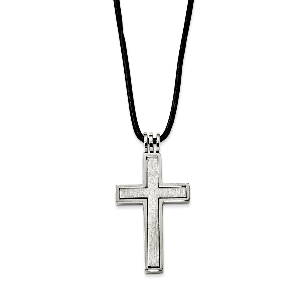 Srn102-18 Stainless Steel Leather Cord Cross Necklace - Size 18