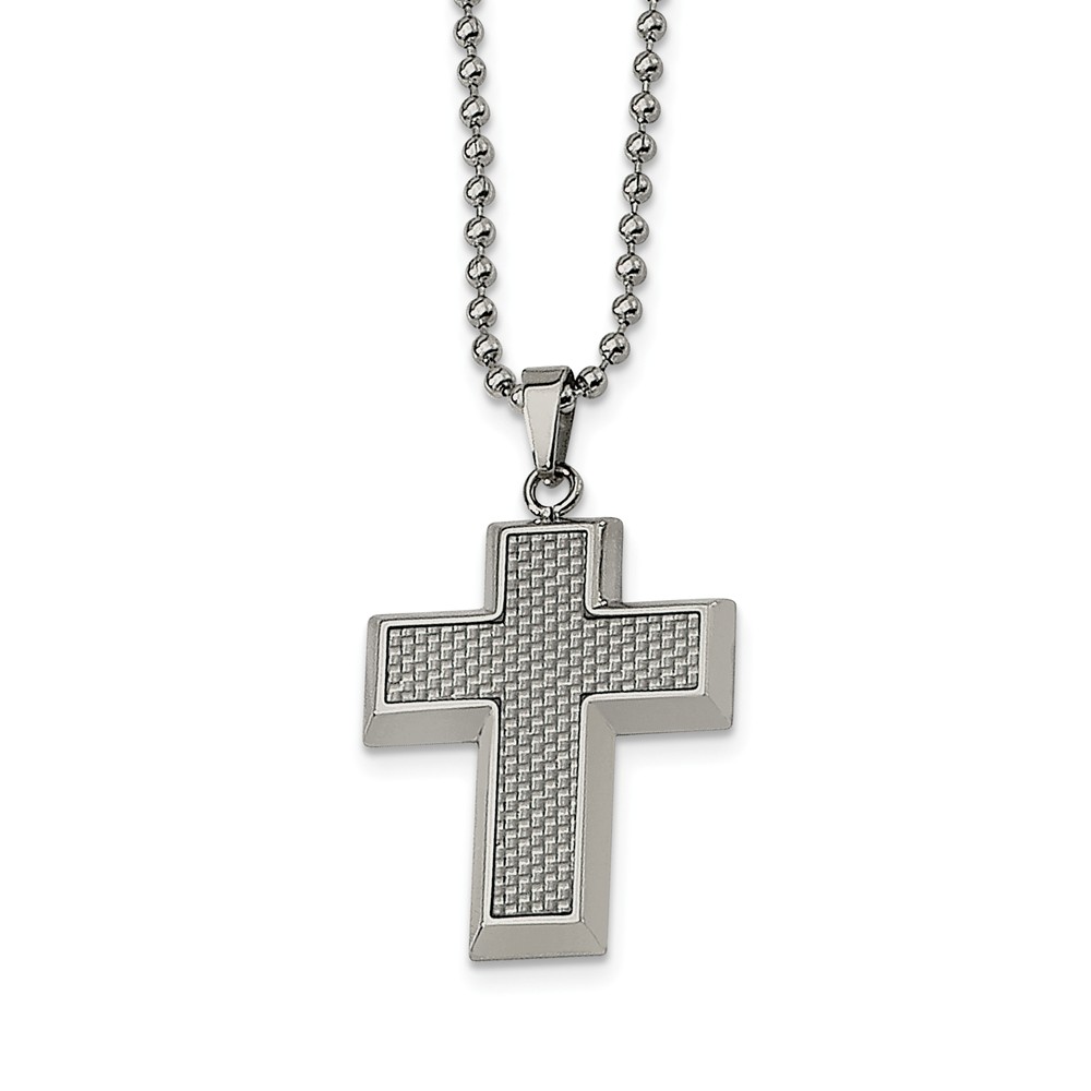 Srn103-22 Stainless Steel Polished With Grey Carbon Fiber Inlay Cross 22 In. Necklace