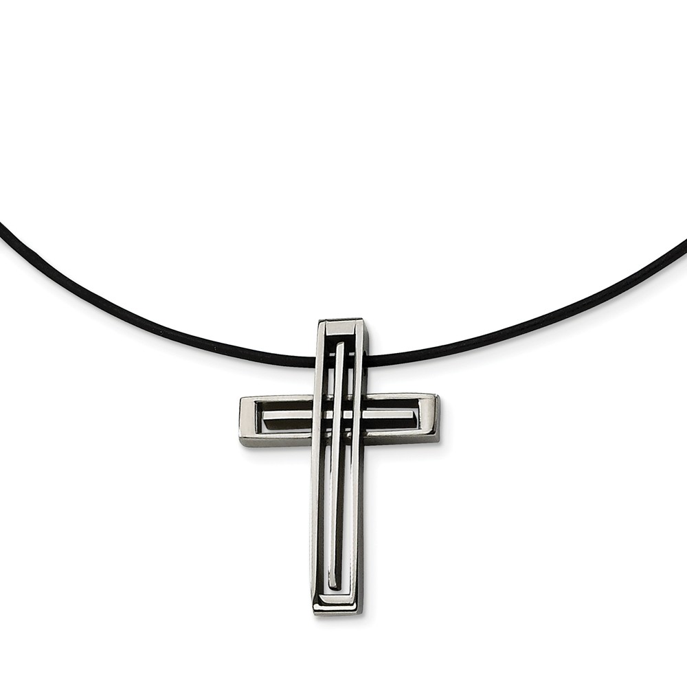 Srn106-18 Stainless Steel Leather Cord Cross Necklace - Size 18