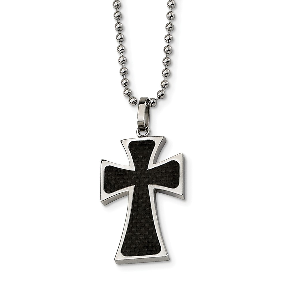 Srn110-22 Stainless Steel Polished Carbon Fiber Inlay 22 In. Cross Necklace