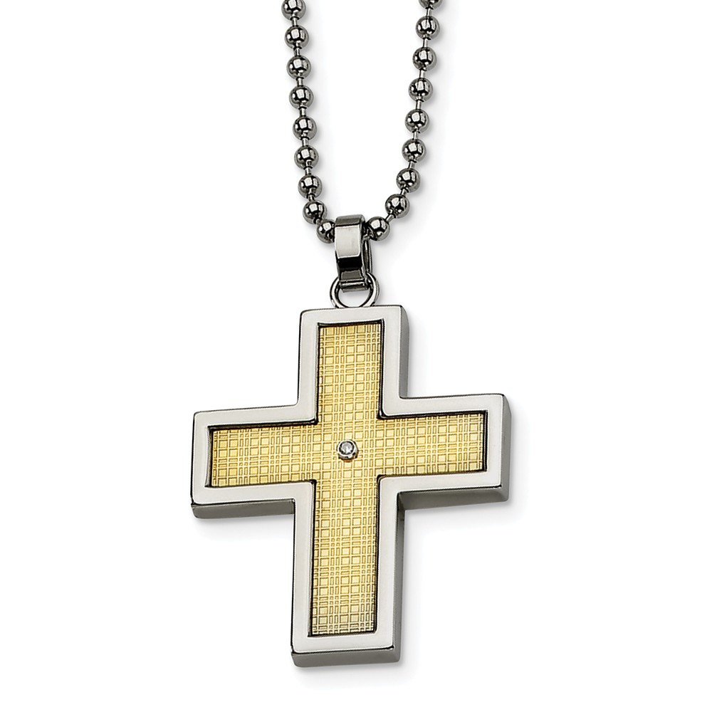 Srn115-22 Stainless Steel 14k Gold-plated With Diamond Accent Cross Necklace - Size 22