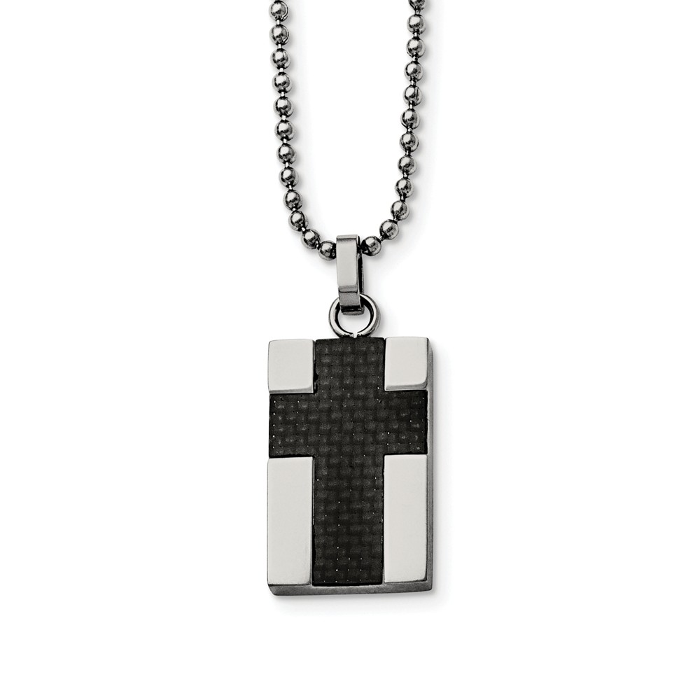Srn152-22 Stainless Steel Polished Carbon Fiber Inlay Cross 22 In. Necklace
