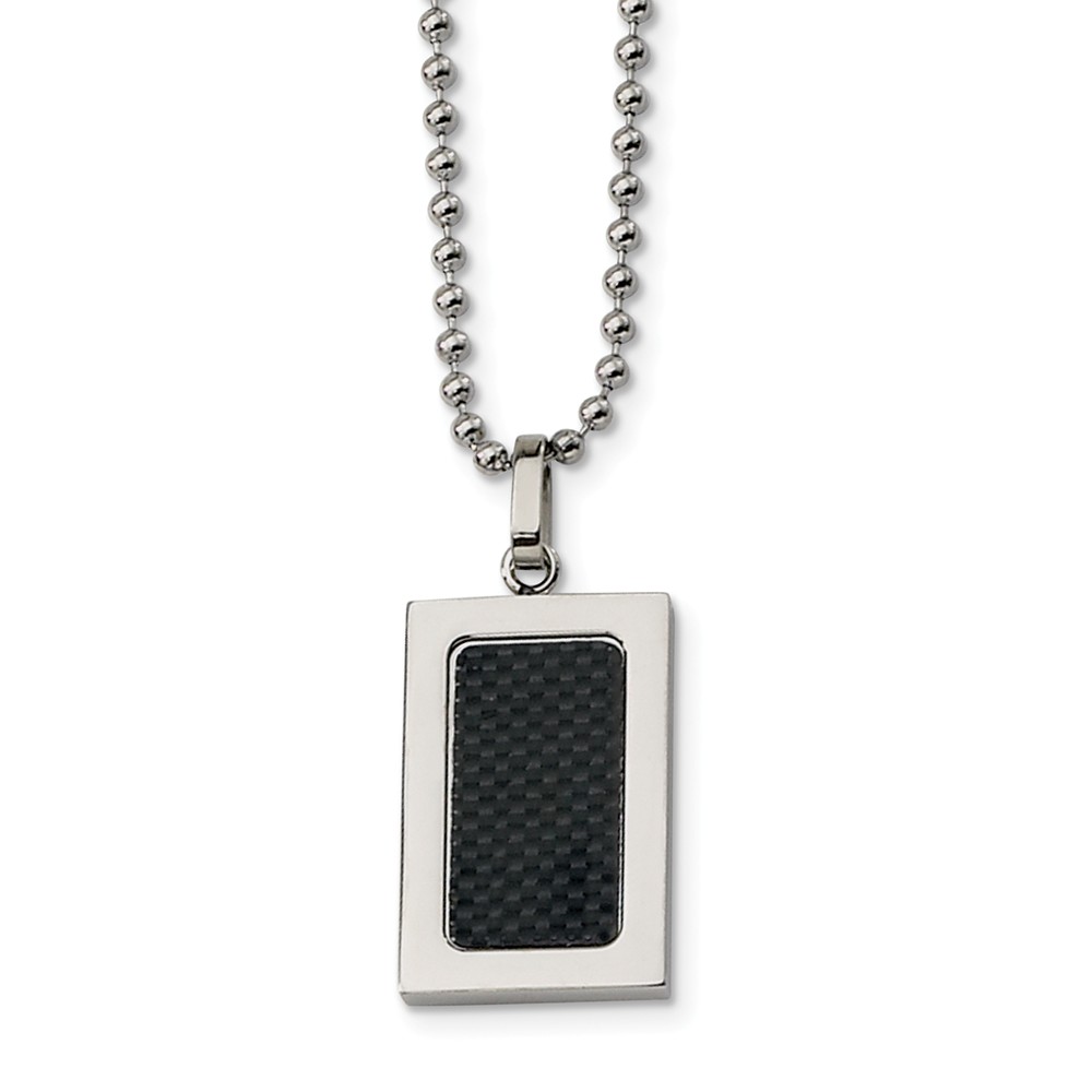 Srn158-22 Stainless Steel Polished With Black Carbon Fiber Inlay 22 In. Necklace