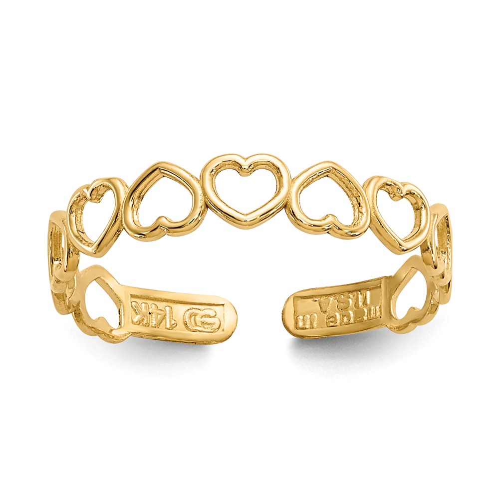 K3838 4 Mm 14k Yellow Gold Open Hearts Toe Ring