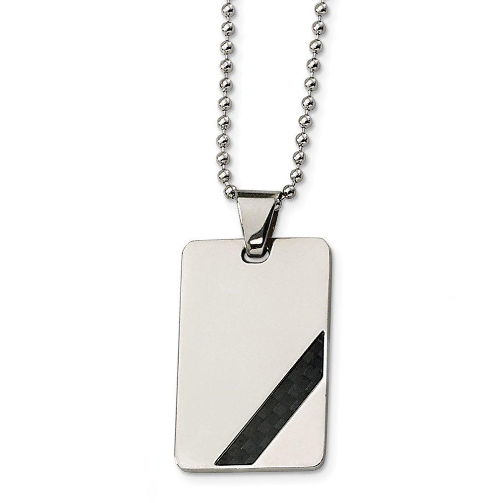 Srn183-24 Stainless Steel Polished Black Carbon Fiber Inlay 24 In. Necklace