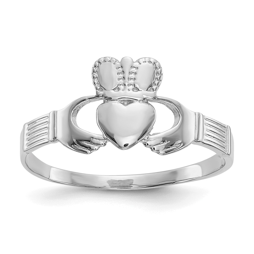 D3109 14k White Gold Ladies Claddagh Ring, Size 6