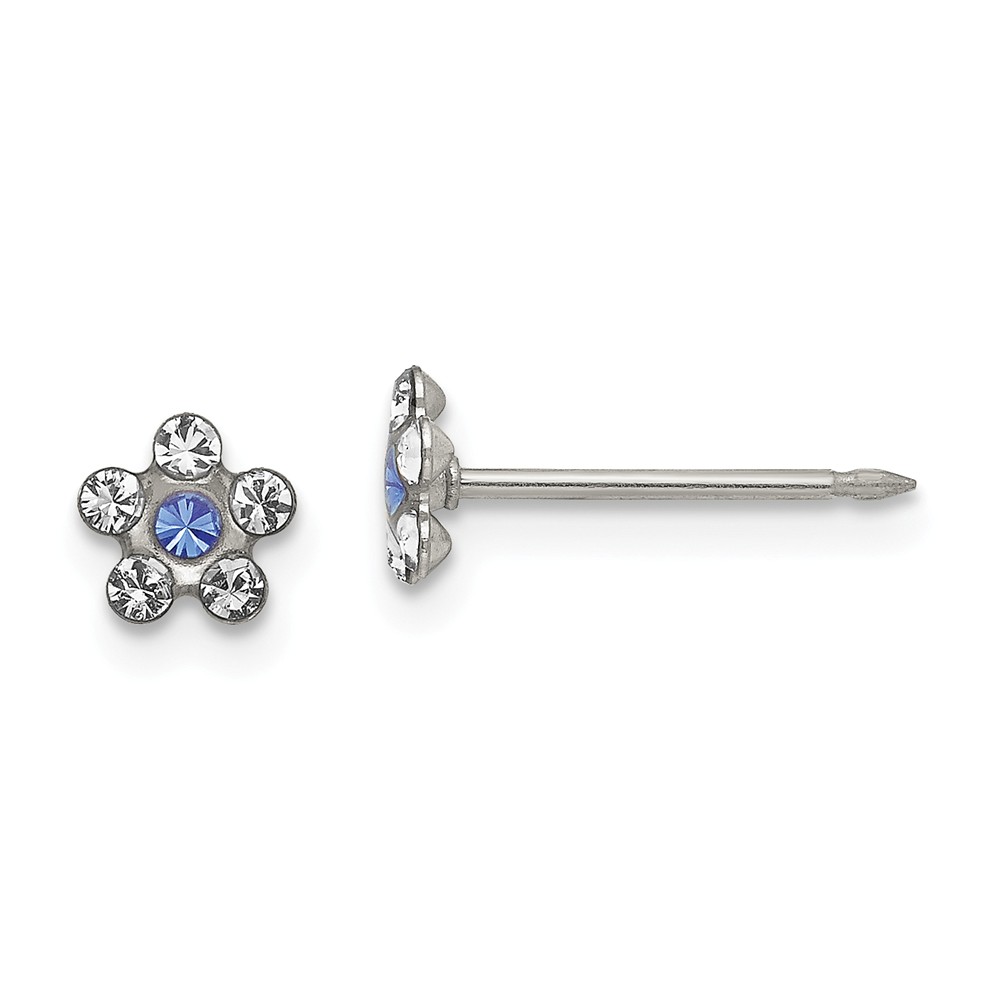 119e Stainless Steel Clear & Blue Crystal Post Earrings