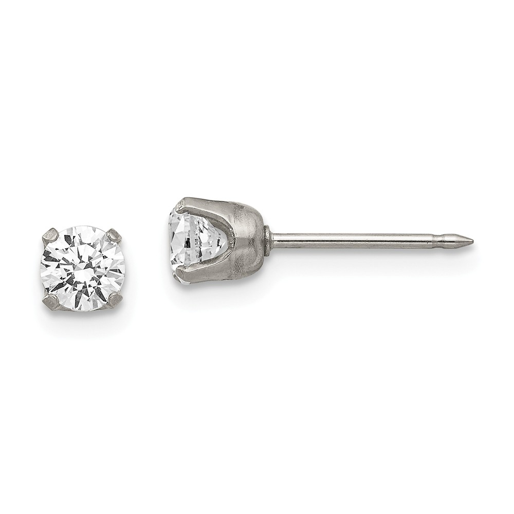 181e Stainless Steel Polished 5 Mm Cz Post Earrings