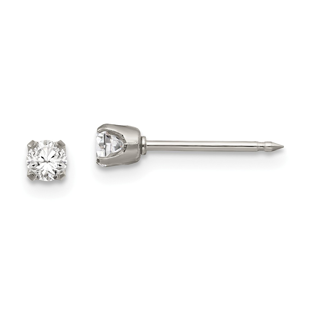 Stainless Steel Polished 3 Mm Cz Post Earrings
