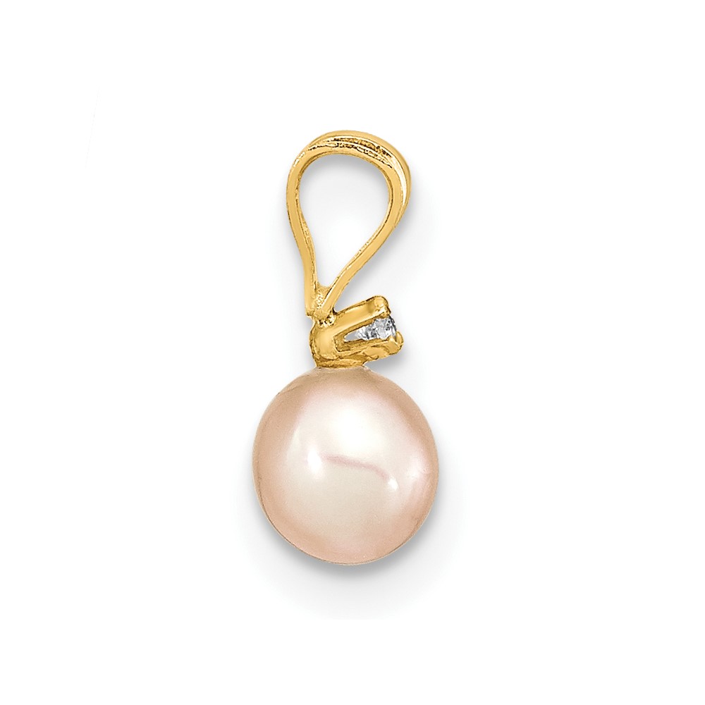Picture of Finest Gold 14K Madi K 4-5 mm Red Pink FWC Pearl &amp; 0.03ct. Diamond Earring &amp; Pendant Set