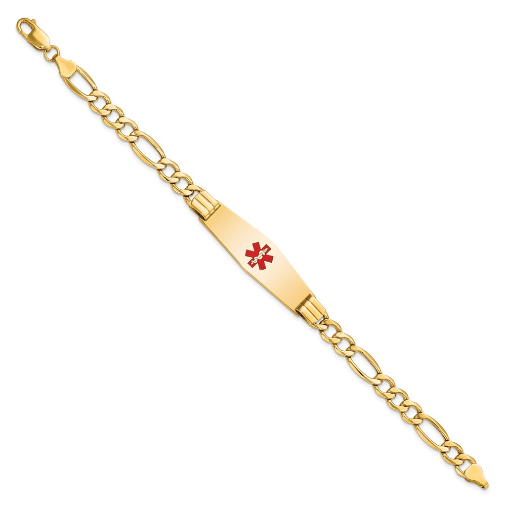 Picture of Finest Gold 14K Semi-Solid Medical Soft Diamond Shape Red Enamel Figaro ID Bracelet